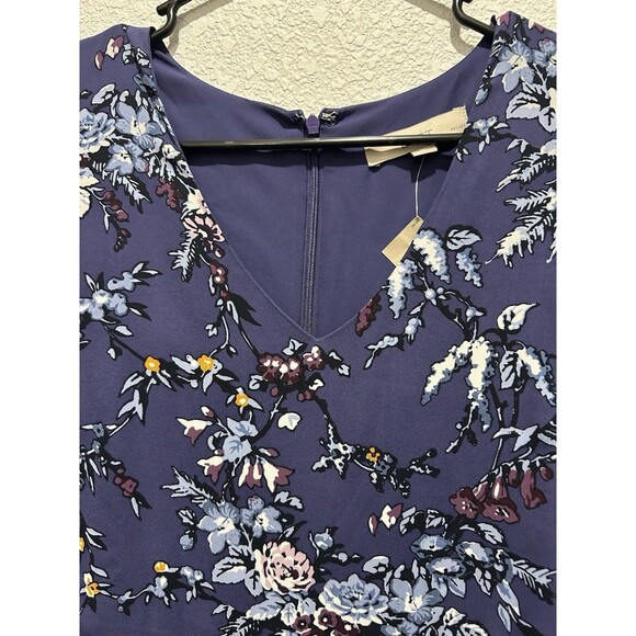 Ann Taylor Loft Purple Frosted Branch Floral V-Neck Bell Sleeve Dress Womens 6P - Picture 4 of 9